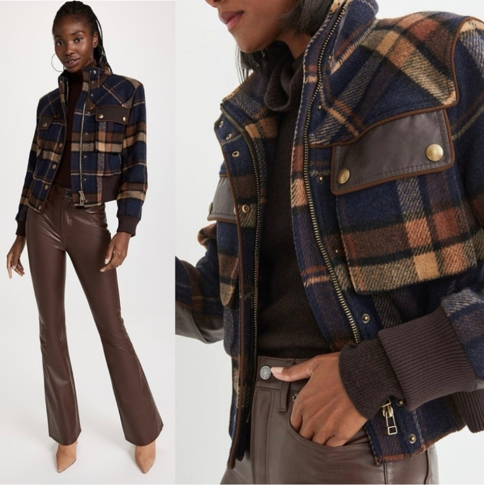 Veronica Beard Jadis Wool Plaid Bomber Jacket Size 0 Coat - Picture 2 of 12